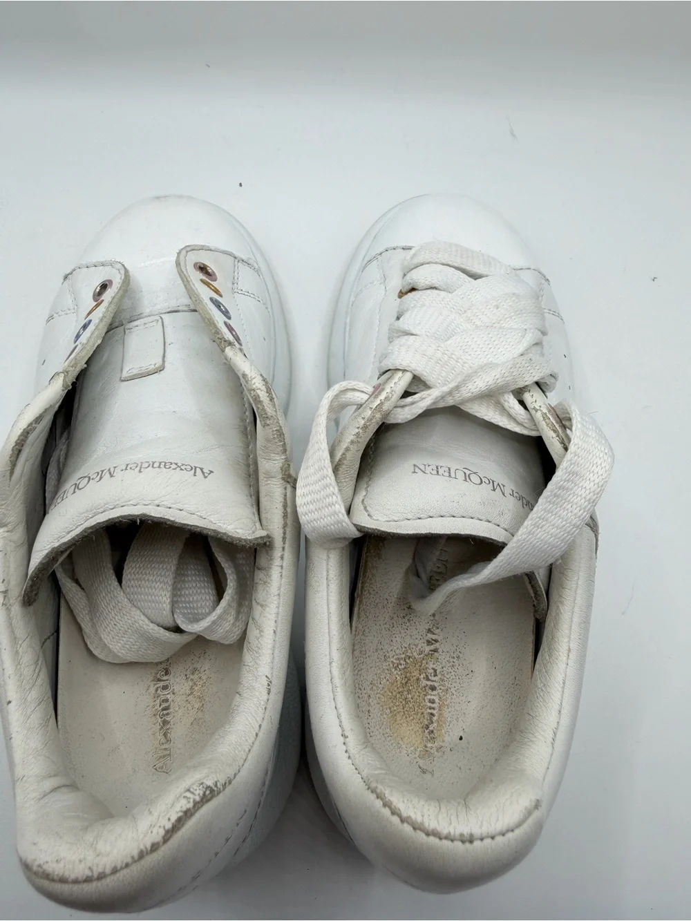 Alexander McQueen White Kids Platform Sneakers with Multicolor Eyelets